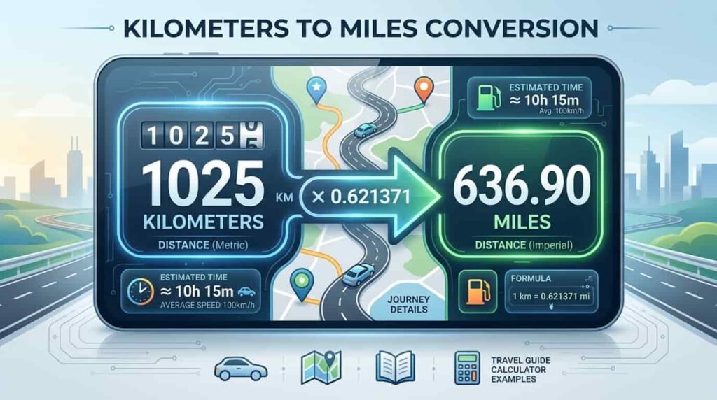 1025 kilometers to miles​ image
